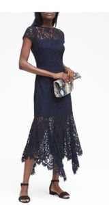 Banana Republic Lace Trumpet Midi Dress Navy